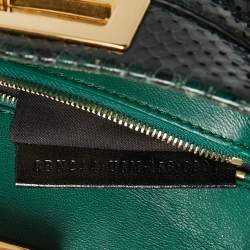 Pre Owned Fendi Green/Black Python Mini Peekaboo Top Handle Bag