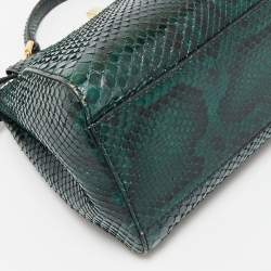 Pre Owned Fendi Green/Black Python Mini Peekaboo Top Handle Bag