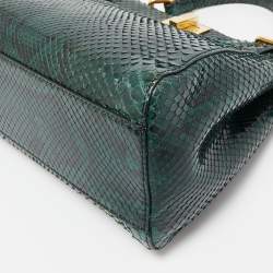Pre Owned Fendi Green/Black Python Mini Peekaboo Top Handle Bag