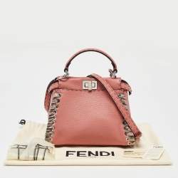 Pre Owned Fendi Old Rose Leather and Snakeskin Leather Mini Whipstitch Peekaboo Top Handle Bag