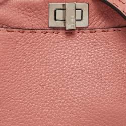 Pre Owned Fendi Old Rose Leather and Snakeskin Leather Mini Whipstitch Peekaboo Top Handle Bag