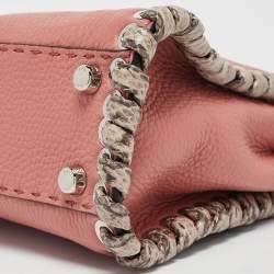 Pre Owned Fendi Old Rose Leather and Snakeskin Leather Mini Whipstitch Peekaboo Top Handle Bag