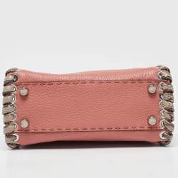 Pre Owned Fendi Old Rose Leather and Snakeskin Leather Mini Whipstitch Peekaboo Top Handle Bag