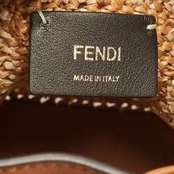 Fendi Brown/Beige Zucca Leather and Raffia Mini Mon Tresor Drawstring Bucket Bag