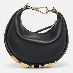 Fendi Black Leather Nano Fendigraphy Hobo