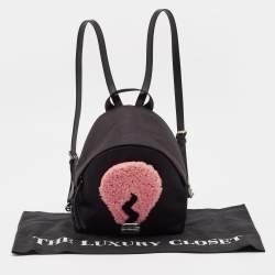 Fendi Black Nylon and Shearling Mini Dolce Lightbulb Backpack