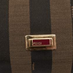 Pre Owned Fendi Tobacco Pequin Stripe Canvas Large Claudia Shoulder Bag