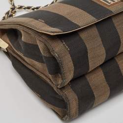 Pre Owned Fendi Tobacco Pequin Stripe Canvas Large Claudia Shoulder Bag