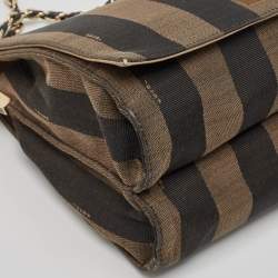 Pre Owned Fendi Tobacco Pequin Stripe Canvas Large Claudia Shoulder Bag
