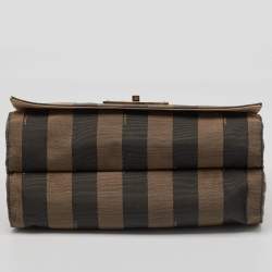 Pre Owned Fendi Tobacco Pequin Stripe Canvas Large Claudia Shoulder Bag