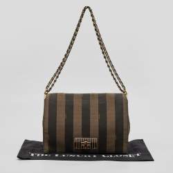 Pre Owned Fendi Tobacco Pequin Stripe Canvas Large Claudia Shoulder Bag