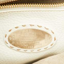 Pre Owned Fendi Beige/White Zucca Fabric and Leather Large Selleria Peekaboo Top Handle Bag