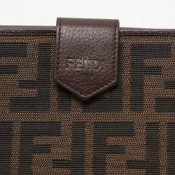 Pre Owned Fendi Tobacco Zucca Canvas and Leather Turnlock Flap Continental Wallet