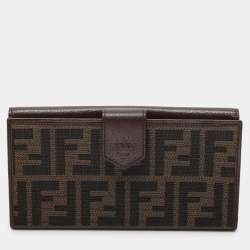 Pre Owned Fendi Tobacco Zucca Canvas and Leather Turnlock Flap Continental Wallet