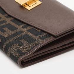 Pre Owned Fendi Tobacco Zucca Canvas and Leather Turnlock Flap Continental Wallet