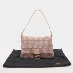 Pre Owned Fendi Light Pink Zucchino Canvas and Leather Mama Forever Shoulder Bag
