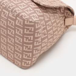 Pre Owned Fendi Light Pink Zucchino Canvas and Leather Mama Forever Shoulder Bag