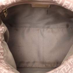 Pre Owned Fendi Light Pink Zucchino Canvas and Leather Mama Forever Shoulder Bag