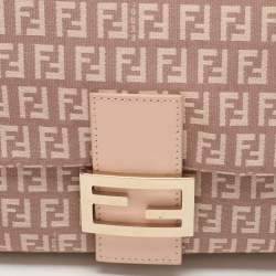 Pre Owned Fendi Light Pink Zucchino Canvas and Leather Mama Forever Shoulder Bag