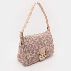 Pre Owned Fendi Light Pink Zucchino Canvas and Leather Mama Forever Shoulder Bag