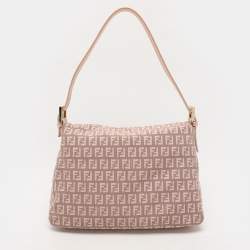 Pre Owned Fendi Light Pink Zucchino Canvas and Leather Mama Forever Shoulder Bag