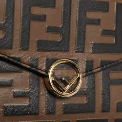 Pre Owned Fendi Tobacco/Black Zucca Embossed Leather FF Wallet On Chain