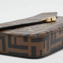 Pre Owned Fendi Tobacco/Black Zucca Embossed Leather FF Wallet On Chain