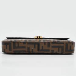 Pre Owned Fendi Tobacco/Black Zucca Embossed Leather FF Wallet On Chain