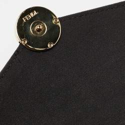 Pre Owned Fendi Tobacco/Black Zucca Embossed Leather FF Wallet On Chain