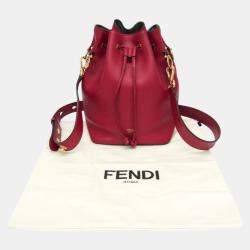 Pre Owned Fendi Red Leather Mon Tresor Bucket Bag