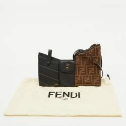 Pre Owned Fendi Black/Tobacco Zucca Coated Canvas and Leather Business 3 Pocket Crossbody Bag