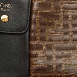 Pre Owned Fendi Black/Tobacco Zucca Coated Canvas and Leather Business 3 Pocket Crossbody Bag