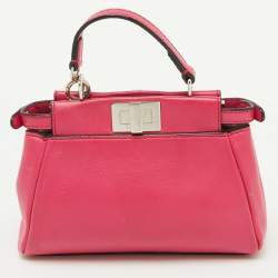 Fendi Pink Leather Micro Peekaboo Top Handle Bag