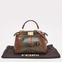 مملوكة مسبقًا Fendi Brown/Green Python Mini Peekaboo Top Handle Bag