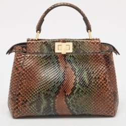 مملوكة مسبقًا Fendi Brown/Green Python Mini Peekaboo Top Handle Bag