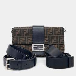 Fendi Black Brown Fabric Zucca belt bag