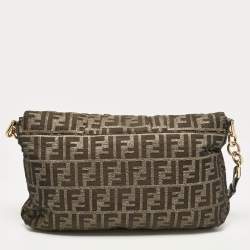 Pre Owned Fendi Brown Zucca Fabric Large Mia Flap Shoulder Bag