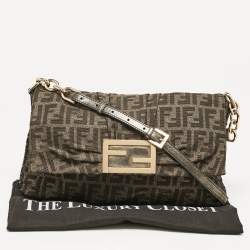 Pre Owned Fendi Brown Zucca Fabric Large Mia Flap Shoulder Bag