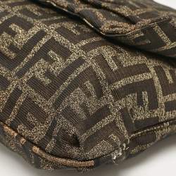 Pre Owned Fendi Brown Zucca Fabric Large Mia Flap Shoulder Bag