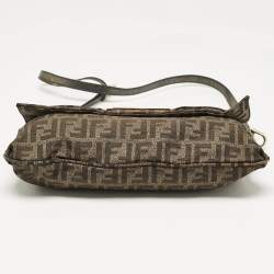 Pre Owned Fendi Brown Zucca Fabric Large Mia Flap Shoulder Bag