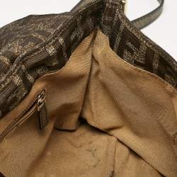 Pre Owned Fendi Brown Zucca Fabric Large Mia Flap Shoulder Bag
