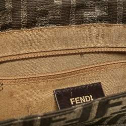 Pre Owned Fendi Brown Zucca Fabric Large Mia Flap Shoulder Bag