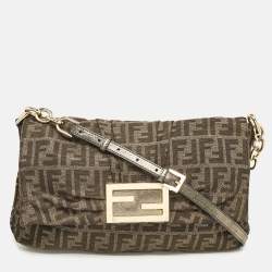 Pre Owned Fendi Brown Zucca Fabric Large Mia Flap Shoulder Bag
