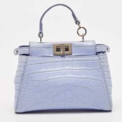 Fendi Light Blue Crocodile Micro Peekaboo Top Handle Bag