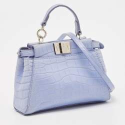 Fendi Light Blue Crocodile Micro Peekaboo Top Handle Bag