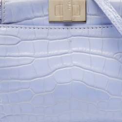 Fendi Light Blue Crocodile Micro Peekaboo Top Handle Bag