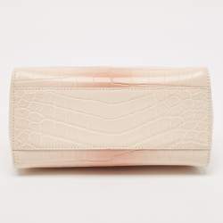 Pre Owned Fendi Shiny Beige Crocodile Mini Peekaboo Top Handle Bag