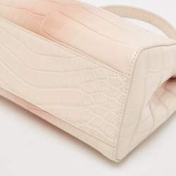 Pre Owned Fendi Shiny Beige Crocodile Mini Peekaboo Top Handle Bag