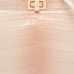 Pre Owned Fendi Shiny Beige Crocodile Mini Peekaboo Top Handle Bag
