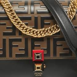 مملوكة مسبقًا Fendi Brown/Black FF Leather Mini Kan I Shoulder Bag